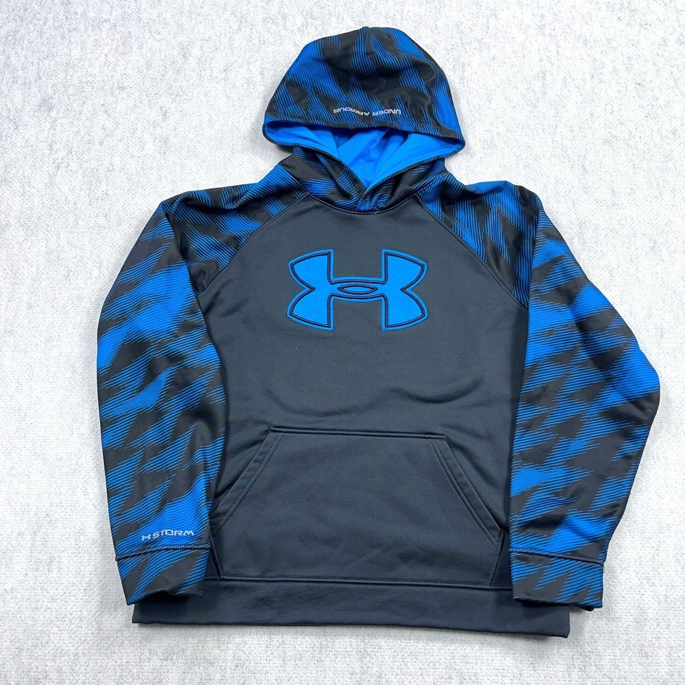 Under Armour Hoodie Youth Boys XL Black Blue Storm Loose Fit Geometric
